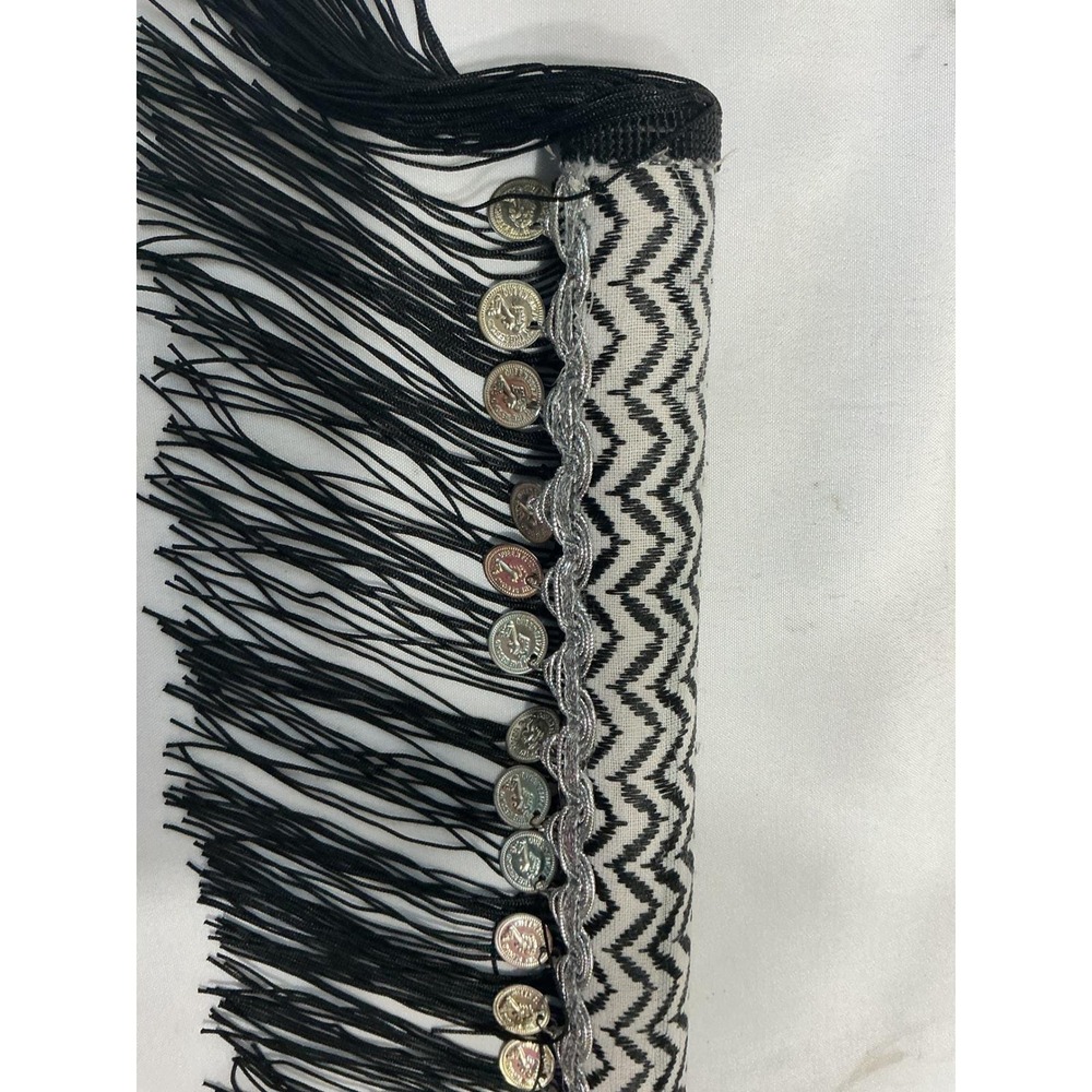 Black White Chevron Coin Fringe Sash Belt Traditional Middle Eastern Belly Dance